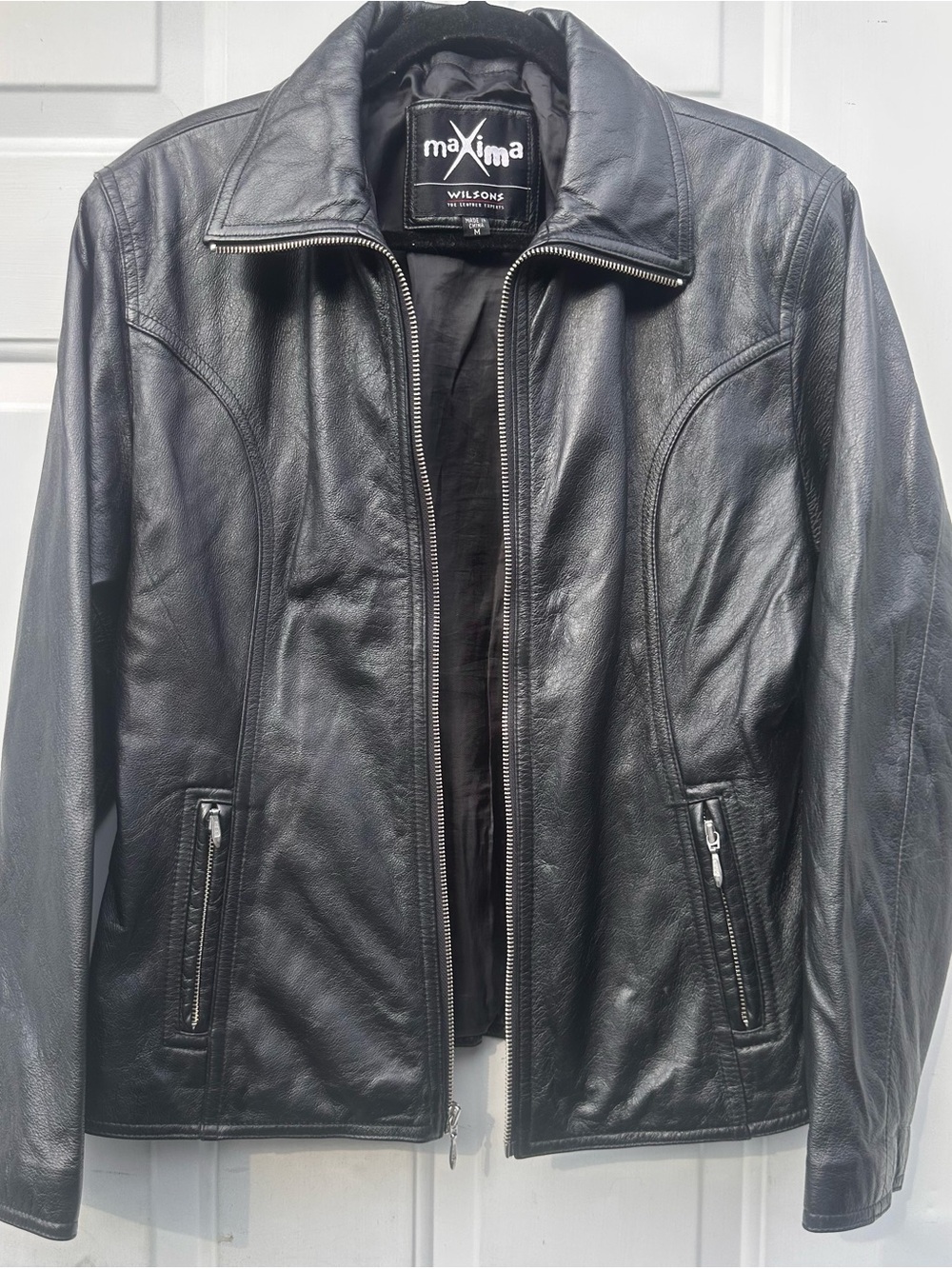 Wilson’s Black Leather Bomber Jacket with Zip Pockets